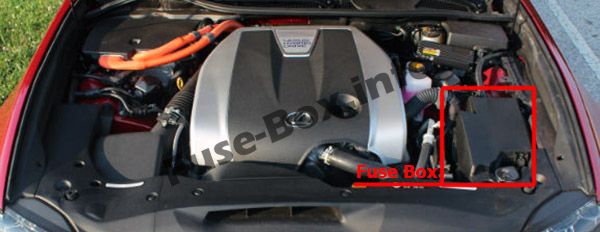 Locatie van de zekeringen in de motorruimte: Lexus GS 450h (2013-2017)