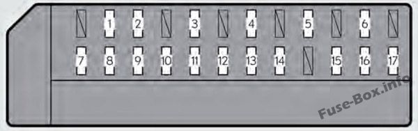 Schema van de zekeringkast in de kofferbak: Lexus GS 450h (2013, 2014, 2015, 2016, 2017)