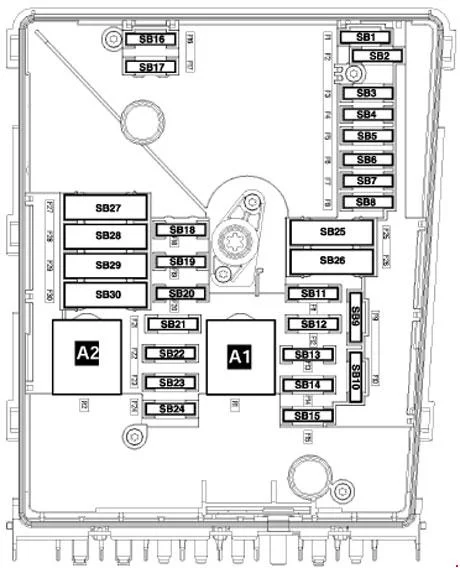 Volkswagen Jetta - zekering schema - motorruimte (laag)